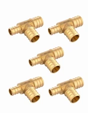 Pack of 5 EFEILD 3/4" X 1/2" X 3/4" Barb Pex Reducing Tee Brass Crimp Fitting...