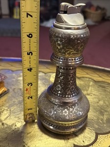 Antique Evans Musical Table Lighter Hand Engraved Floral Lift Arm Desk Lighter