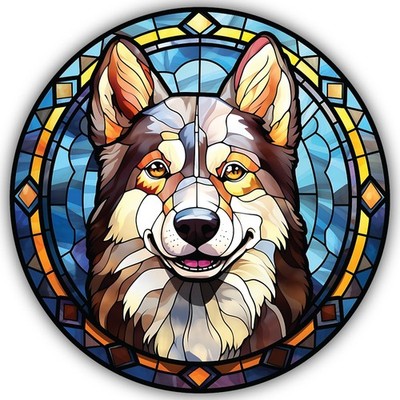 Alaskan Husky Dog Stained Glass Art Cut To Shape Vinyl Sticker