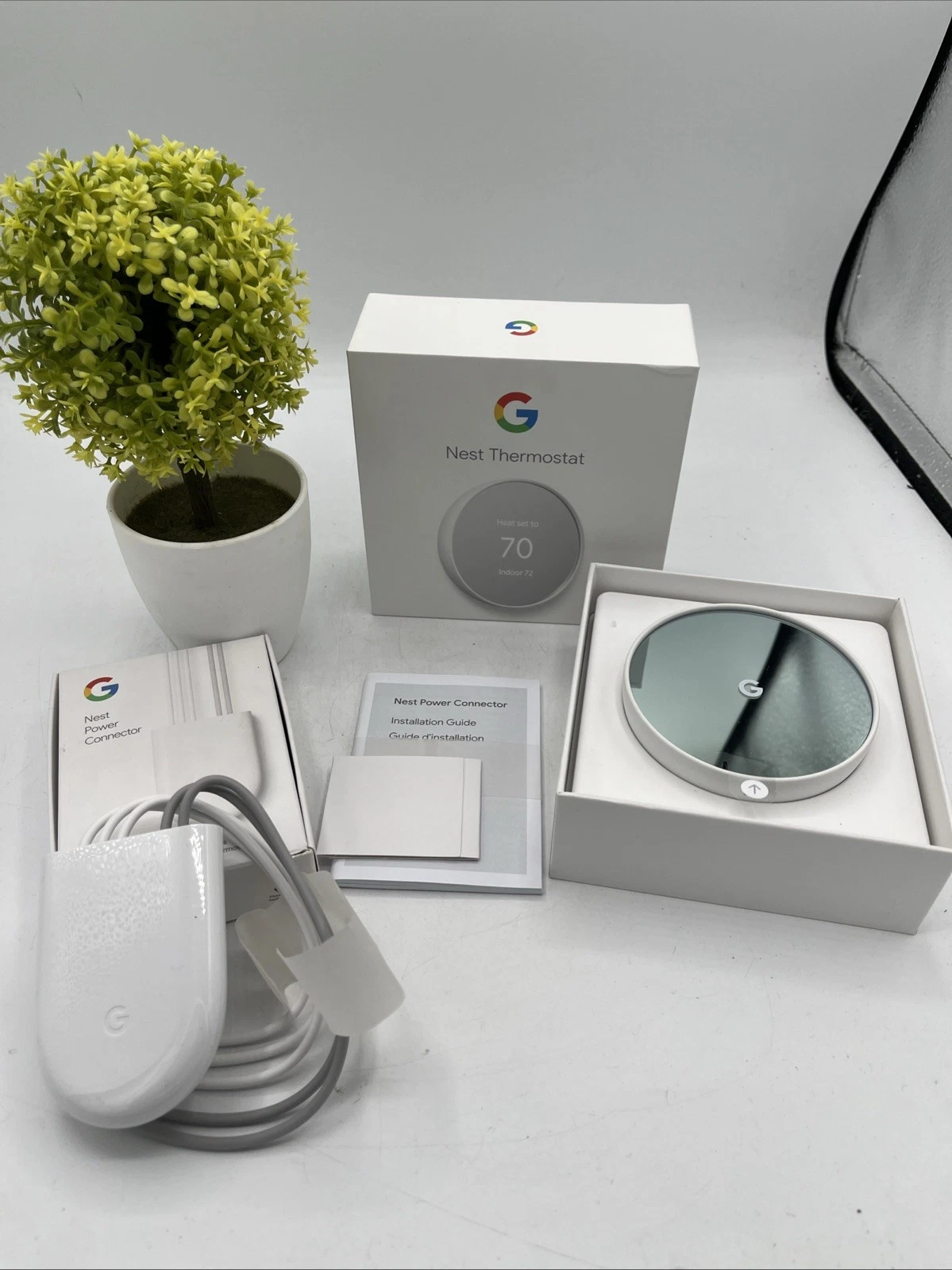 Google Nest Thermostat G4CVZ Smart Thermostat WiFi Snow - New/ Open Box Power