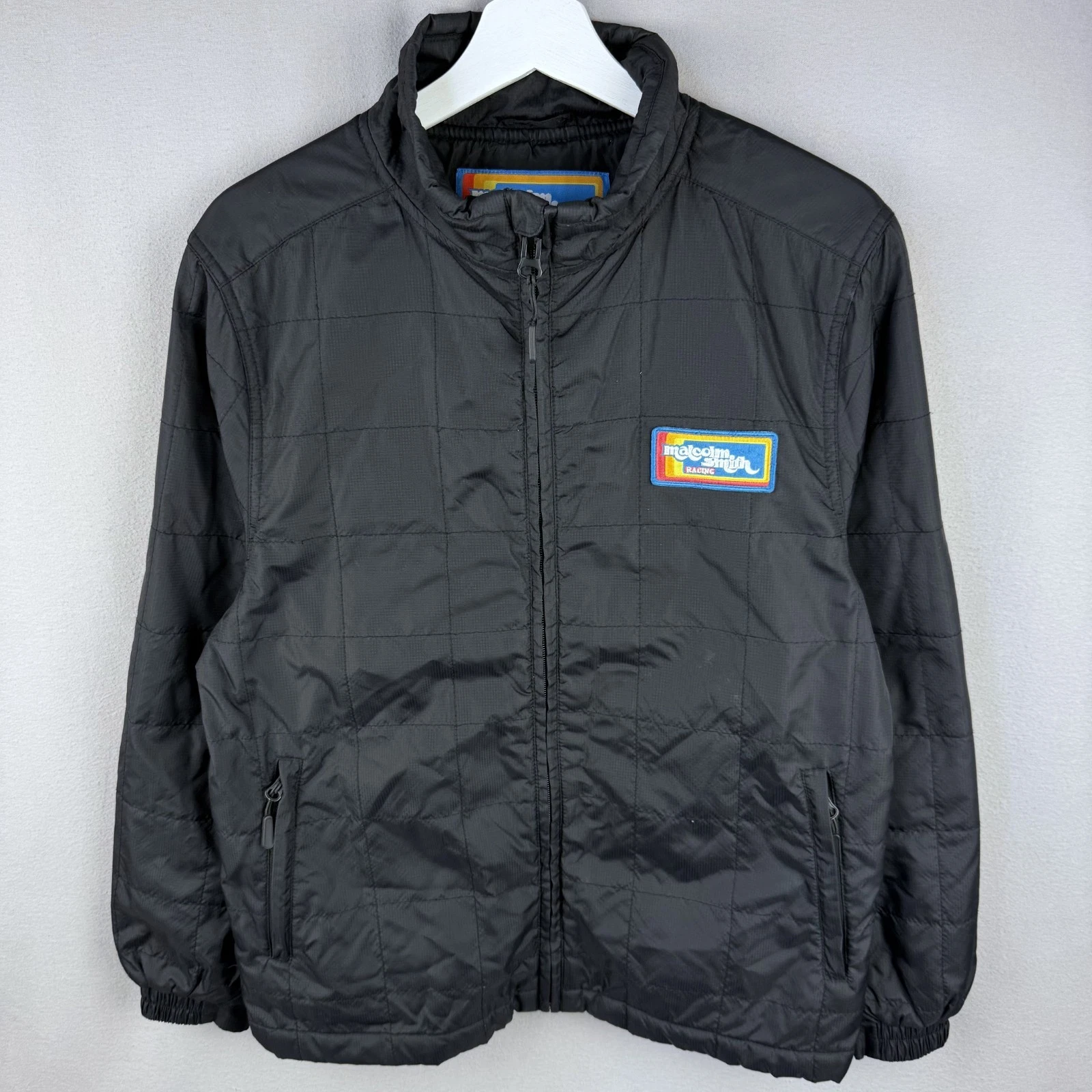 Malcolm Smith Jacket Mens Medium Quilt Black Nylon Retro MSR Racing Sport Drive