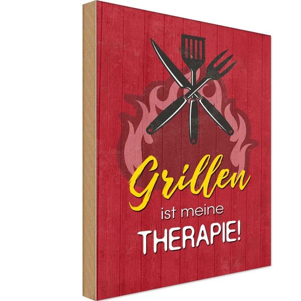 Holzschild 18X12 Cm Grillen Ist Meine Therapie Spruch Zitat Deko Geschenk Holz S-image