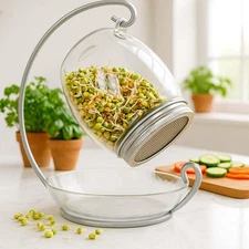 Premium Sprouting Jar Kit - Unique 30 oz Wide Mouth Sprouting Jar, Stand, Tra...