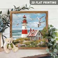 Vintage Lighthouse Seaside Cottage Seagull Wooden Sign Nautical Farmhouse Decor