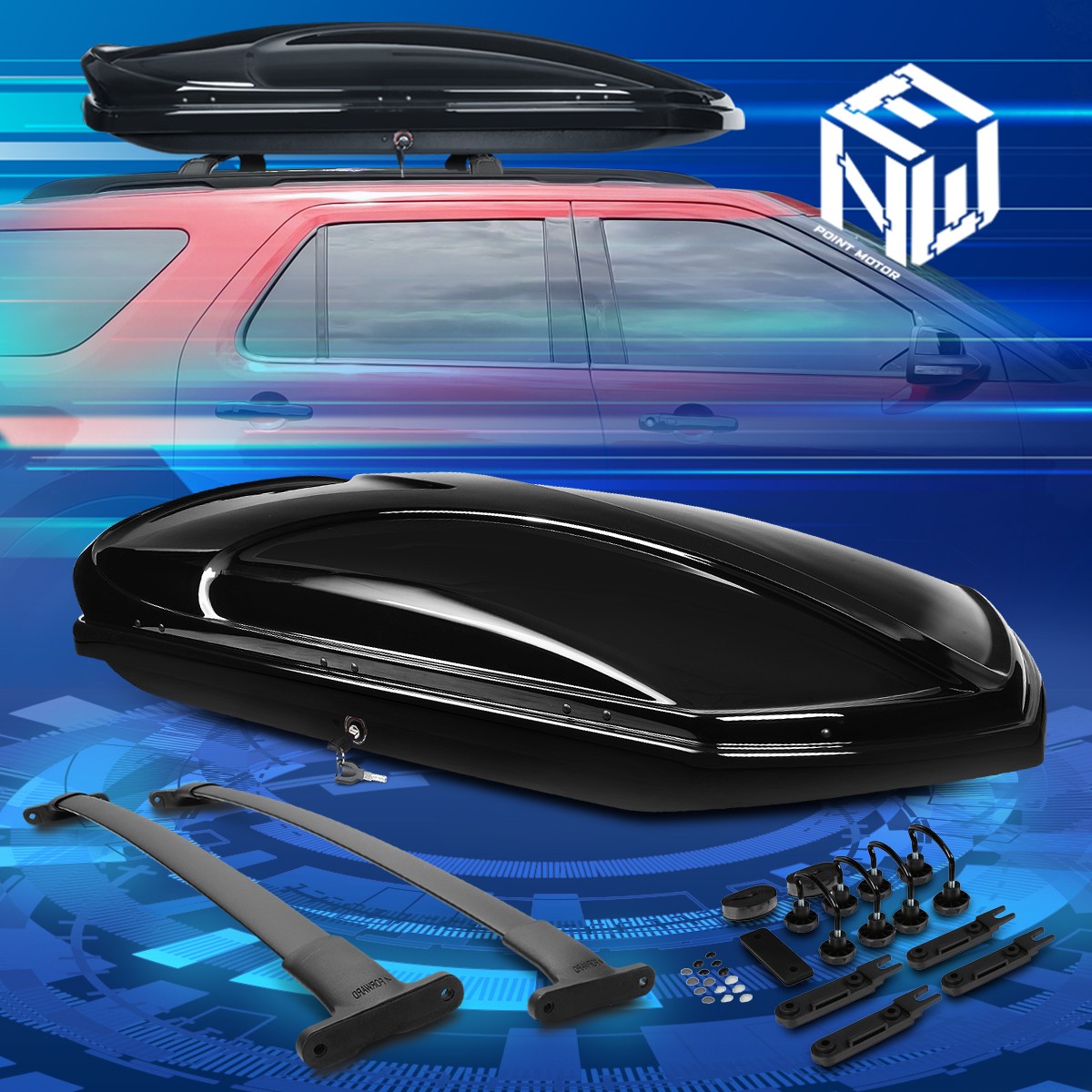 For 16-19 Ford Explorer Rooftop Cargo Carrier Box Shell w/Aluminum