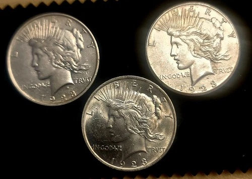 1923 P/D/S PEACE Liberty $1 Dollar 90% Silver~Gorgeous AU-BU ~ 3-Coins-ALL Mints