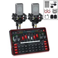 Audio Mixer with Sound Card, Two 3.5mm Studio Condenser Microphone and G3 Aud...