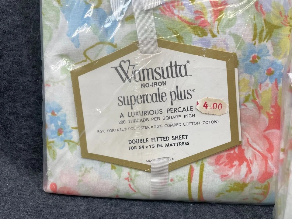 Vtg Wamsutta Supercale Plus Double Fitted Sheet Set & 2 Standard Pillow 70s NOS - Image 2 of 4