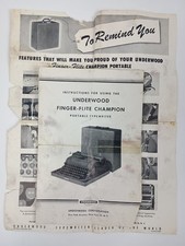 Original Underwood Finger-Flite Champion Portable Typwriter Instruction Manual thumbnail
