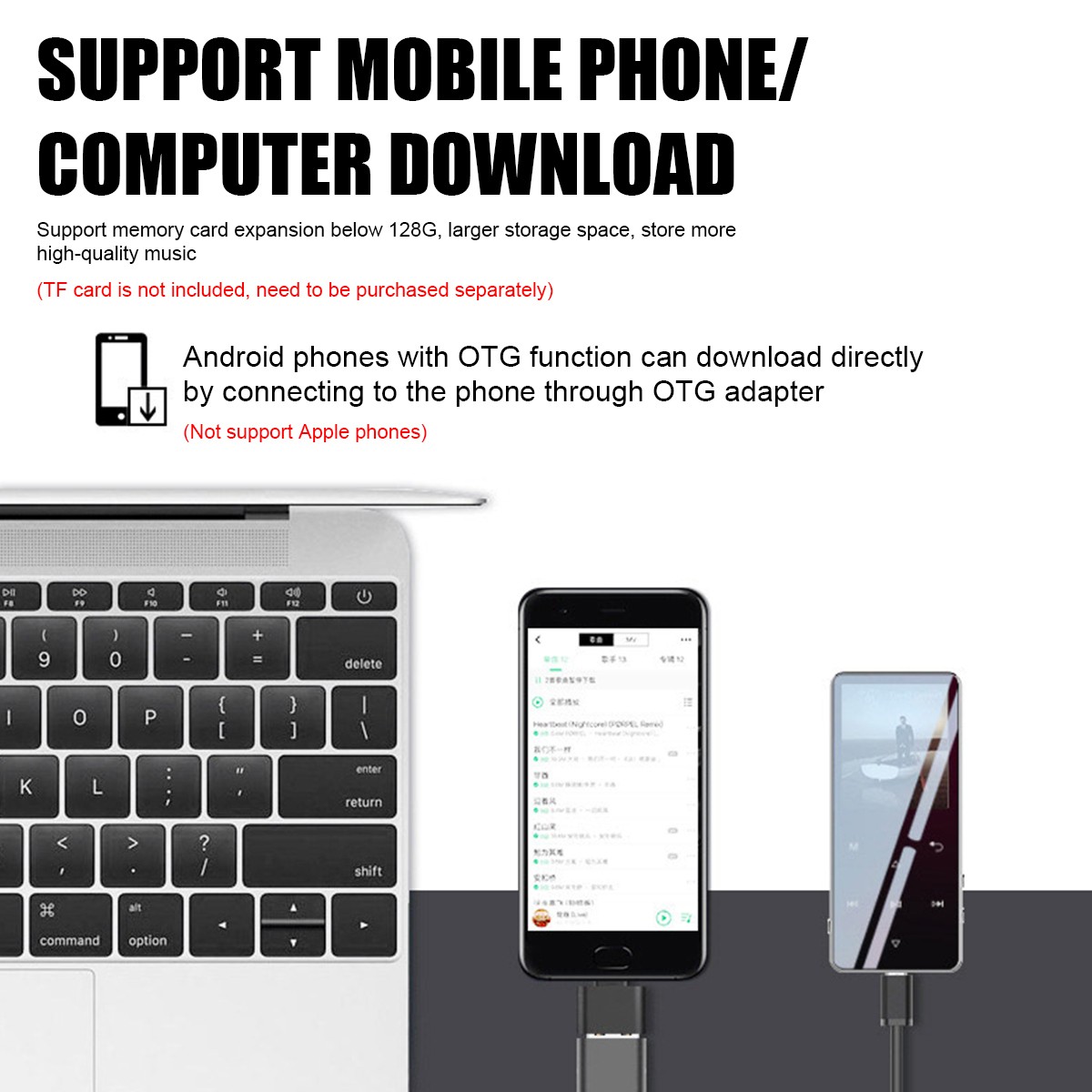 Portable MP3 Player with FM Radio Recorder 128GB Expandable Storage 24H Playback