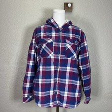 Boston Traders Women  s L Plaid Sherpa Fleece-Lined Hooded Flannel Shacket
