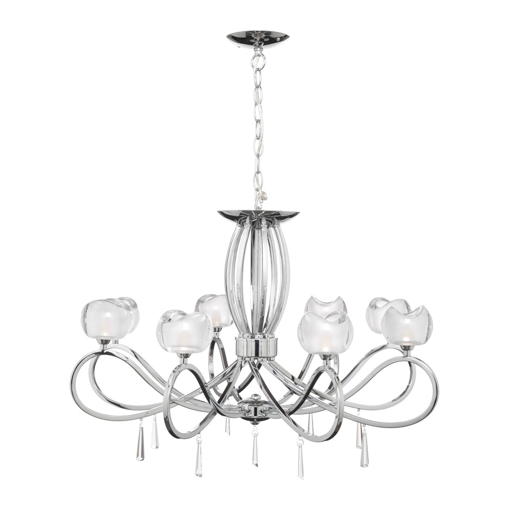 Litecraft Marta Ceiling Pendant Floral Glass Shaded 8 Light - Polished Chrome