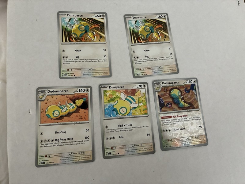 Lot Of 5 Dunsparce and Dudunsparce Pokemon Cards