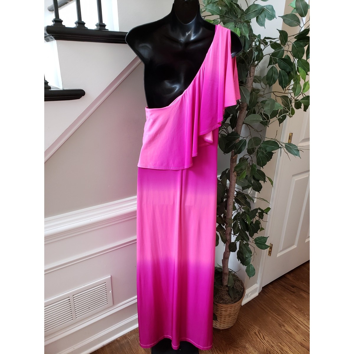venus pink maxi dress Venus Long Maxi Dress Womens Size XL Pink Polyester Ruffle Layered One  Shoulder