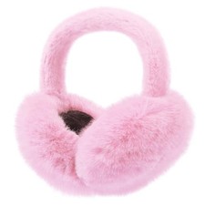 Women Winter Earmuffs Plush Ear Muffs Foldable Faux Fur Ear Warmers Light Pink