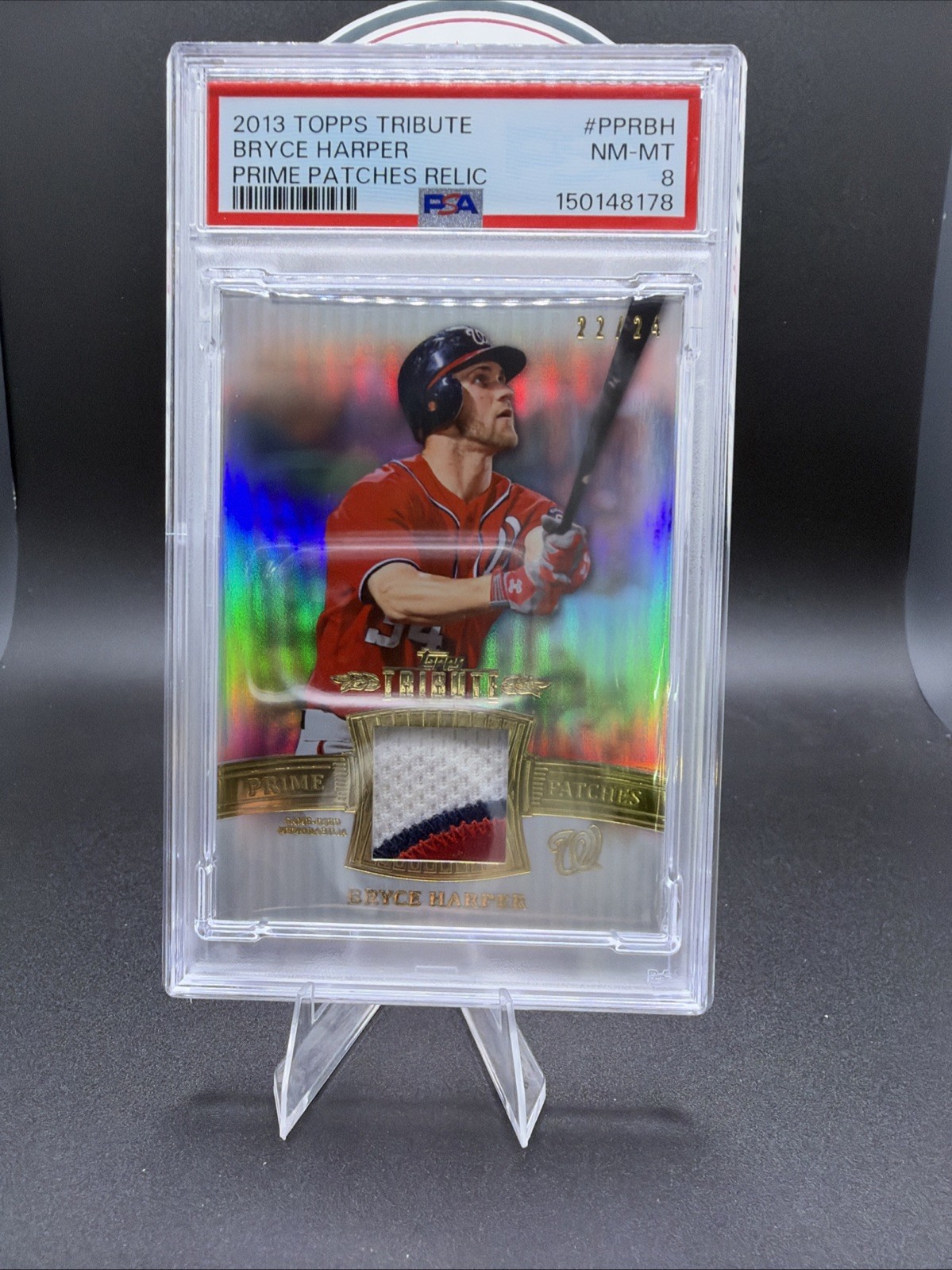 2013 Topps Tribute Bryce Harper Prime Patches LOGO🚨PSA 8🎇Very Rare🔥/24