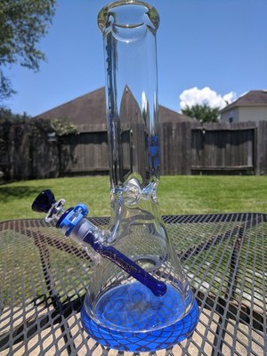 Extra Durable Glass Beaker Water Pipe Bong - Phoenix - 12'' Tall & 9mm Thick Blue