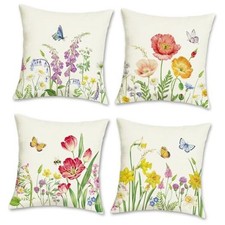 Spring Floral Throw Pillow Covers 18x18 18" x 18" Pack of 4 Spring Flower-2