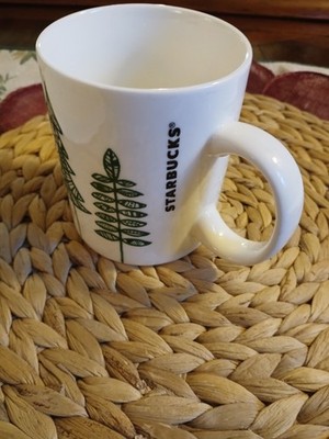 Starbucks 2015 Christmas Tree Evergreens Green & White 12 Oz Coffee Cup Mug