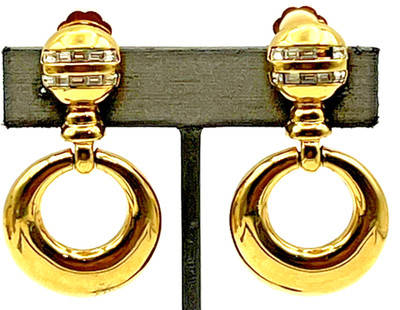 Courreges Paris Earrings Rhinestone Doorknocker Statement Earrings Gold Plated