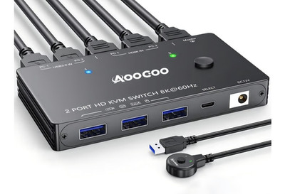 8K HDMI KVM Switch 2 Computers 1 Monitor USB 3.0 4K144Hz Wired Remote- NEW