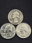 3 Washington Quarters - 90% Silver  2x 1964 1x 1944 over $50 melt!
