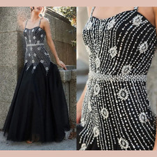 NWT Mac Duggal [ 14 ] 2236 Slim Strap Embellished Bustier Gown Black Silve S2183