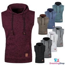 Mens Hooded Tank Top Vest Sleeveless Hoodie Workout Training Vest Sweatshirt