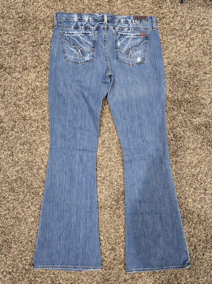 Pantalones de mezclilla acampanados de tiro bajo azules 2 para mujer talla W30 L33 Foto 4 de 4