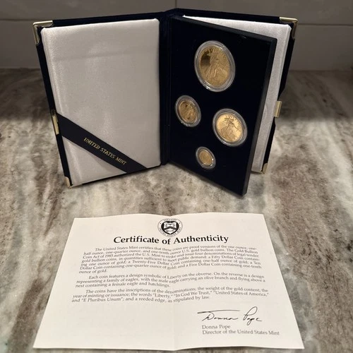 1988 American Eagle Gold Bullion W and P 4 Coins Proof Set w/ case, COA and box