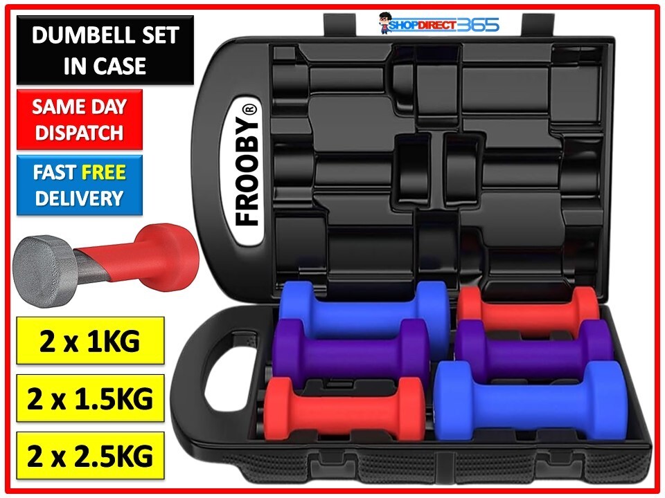 Neoprene Hand Dumbbell Weight Vinyl Set 10kg Carry Case Iron Gym