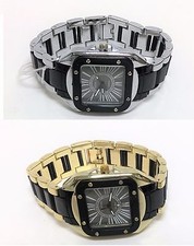 NEW GENEVA GOLD,OR SILVER TONE + BLACK,ROMAN #S,SQUARE DIAL BRACELET WATCH