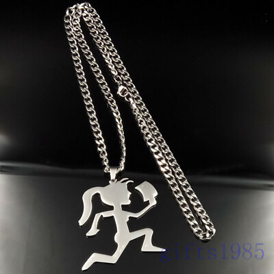 LARGE HIPHOP SILVER HATCHET GIRL STAINLESS STEEL PENDANT CUBAN CHAIN Juggalette