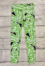 ALO Womens Small Green Palm Tropical Print Full Length Stretch Yoga Leggings EXC