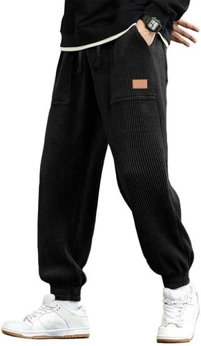 Mens Corduroy Joggers Pants Cargo Drawstring Elastic Waist Tapered Sweatpants - Picture 26 of 39
