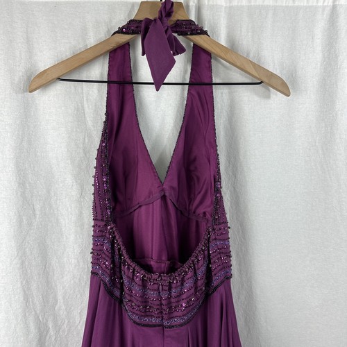 Adrianna Papell Evening Purple Y2K Beaded Chiffon Handkerchief Halter Dress 6 - Picture 8 of 13
