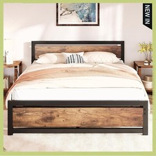 Full Queen King Size Bed Frame with Wooden Headboard Heavy Duty Metal Platform