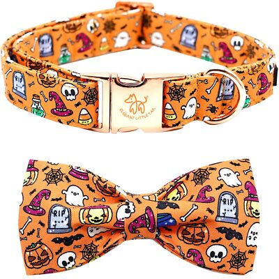 Dog Collar Fall Dog Collar Pumpkin Holiday Pet Collar Dog Halloween Dog Bow C...