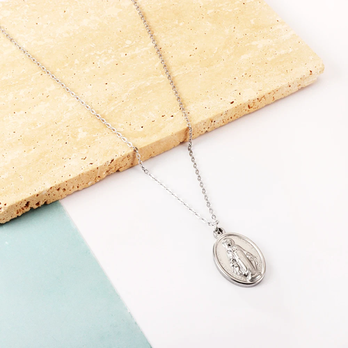 Silver Stainless Steel Mother Mary Necklace Pendant - Picture 3 of 5