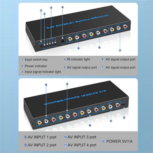 4 In 3 Out AV Switch RCA Switcher Box Video L/R Stereo Audio AV Selector - Picture 9 of 15