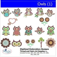 Embroidery Design Set - Owls(1) - 17 Designs - 9 Formats - USB Stick
