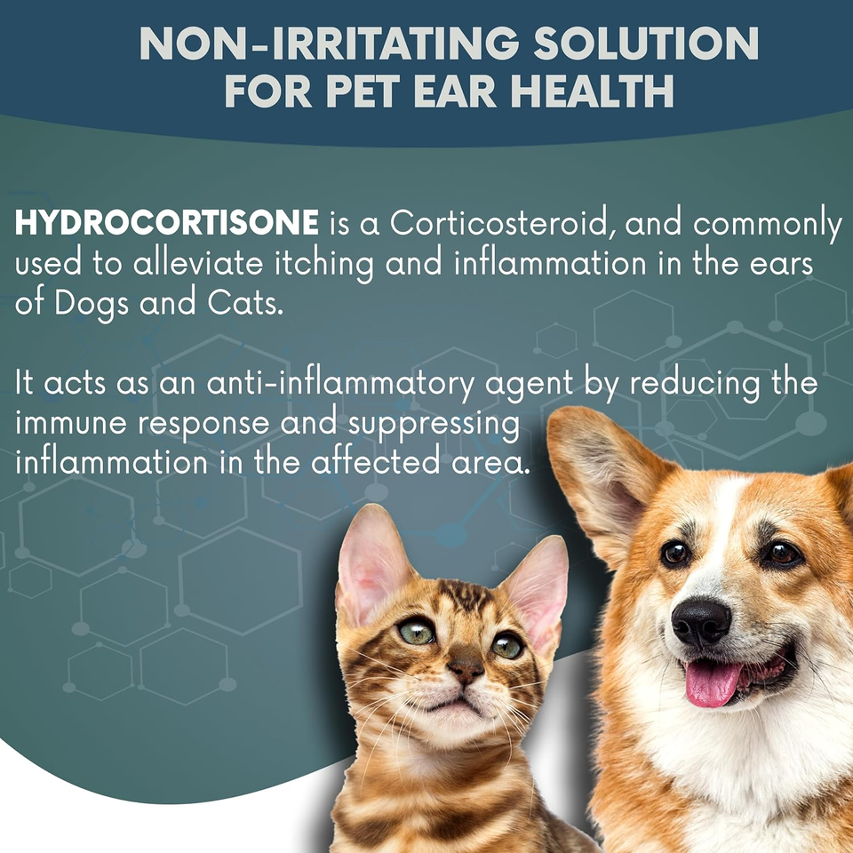 Pet Ear Drops with 1 Hydrocortisone Ear Cleaner for Dogs & Cats for