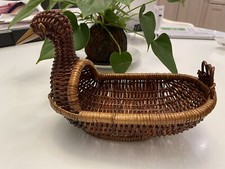 Vintage WICKER DUCK BASKET Woven Rattan Wood Bill Goose Decor