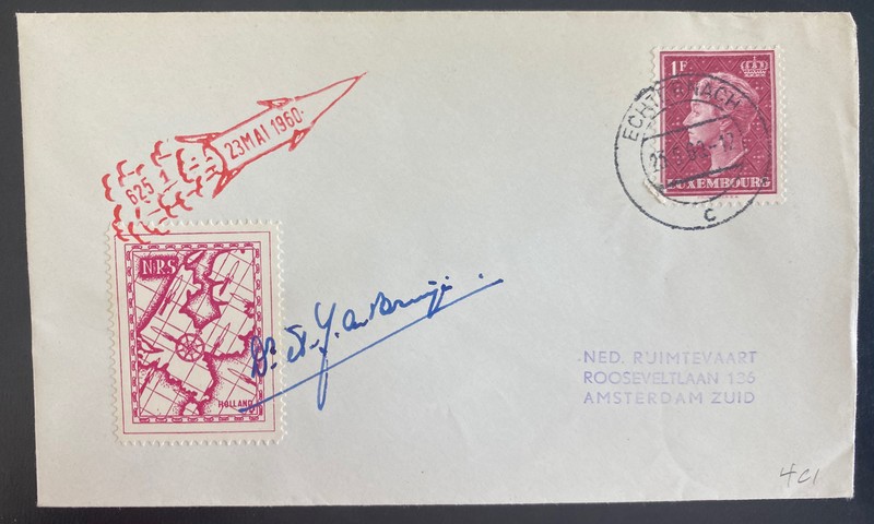 1960 Echternach Luxembourg Rocket Flight Airmail Cover To Amsterdam Signed Label