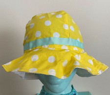 Hand-Made Little Girl's Bucket Hat in Yellow with Wite Dots Theme Size 2-6 years