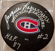 JACQUES LAPERRIERE Montreal Canadiens AUTOGRAPHED Signed NHL Hockey Puck 