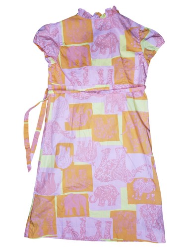 Lilly Pulitzer Jubilee Wrap Dress Girls 14 Pink Orange Elephant S/S Cotton - Picture 4 of 5