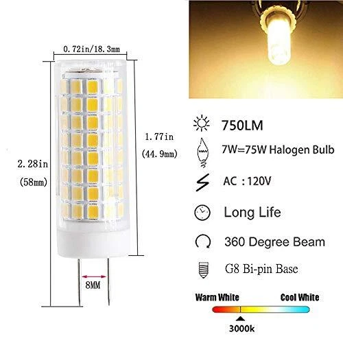Gy8.6 Led Bulb 7w G8 Led Lamps 75w Halogen Bulb Replacement G8/gy8.6 Bipin Base - Image 3 of 4