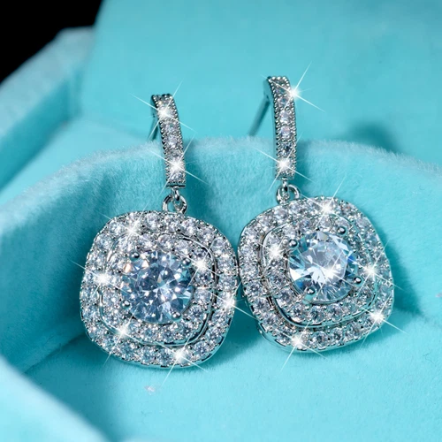 18k white gold gf made with SWAROVSKI crystal stud drop dangle classic earrings