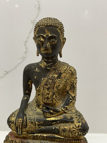 "Antike thailändische Bronze Mönchsstatue aus Thailand mit 24Kt Goldvergoldung 6,5"" - Bild 7 von 12